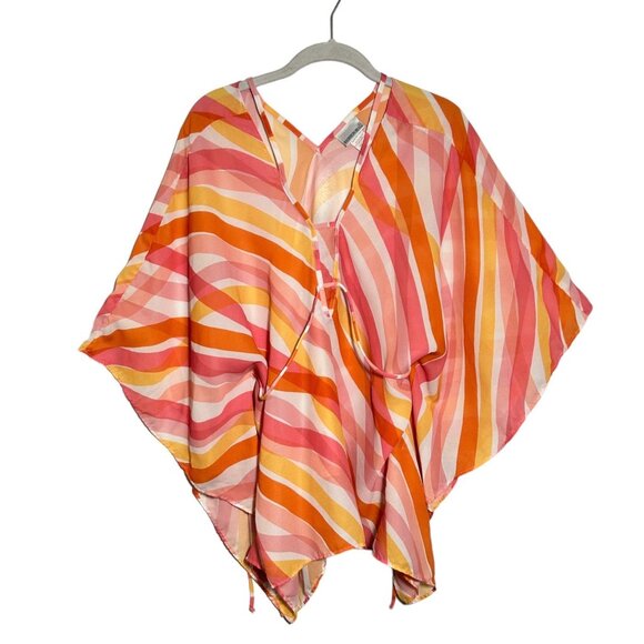 Fashion Bug Women's Multicolor Striped Tie Back Poncho Style Blouse - Size M - Picture 1 of 4